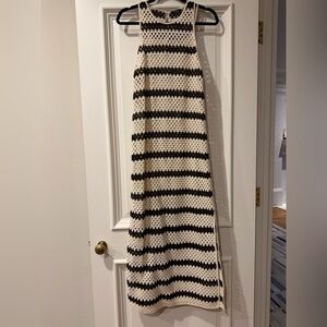 Massimo Dutti Black and Cream Striped Crochet Maxi Dress